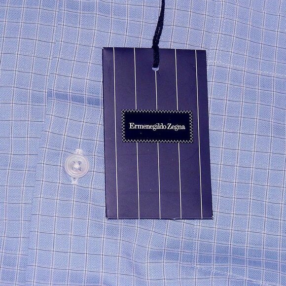NWT Ermenegildo Zegna NWT Light Blue Plaid Long Sleeves Men's Shirt Sz.15 Pretty - Picture 1 of 6